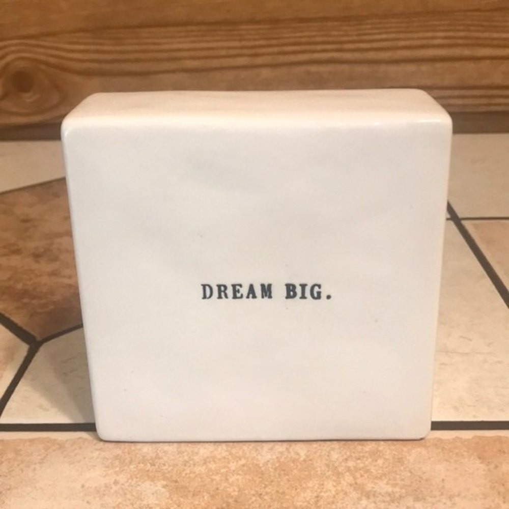 Rae Dunn by Magenta Ceramic Box Sign Desk Paperweight Dream‎ big/ anything